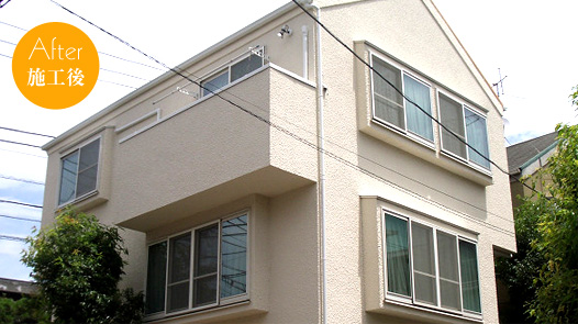 施工後の写真、外壁色：ガイナ22-85C